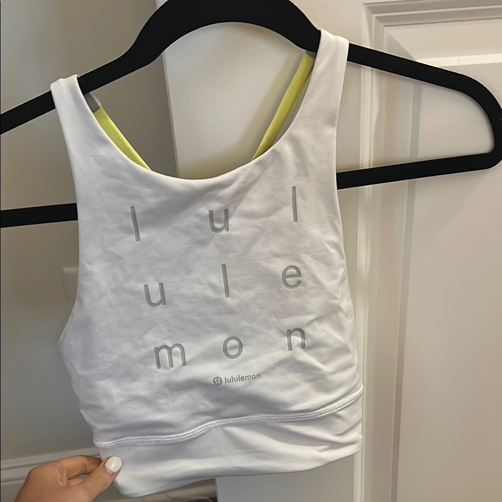 Lululemon White and Yellow Strappy Sports Bra